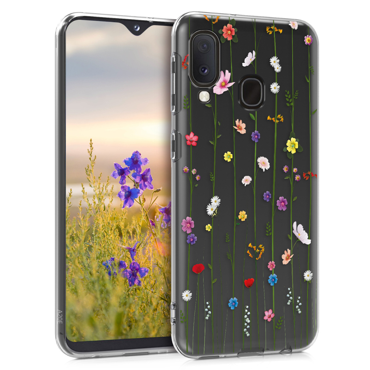 Kvalitní silikonové TPU pouzdro pro Samsung A20e - divoké květy Vines Multicolor / transparentní
