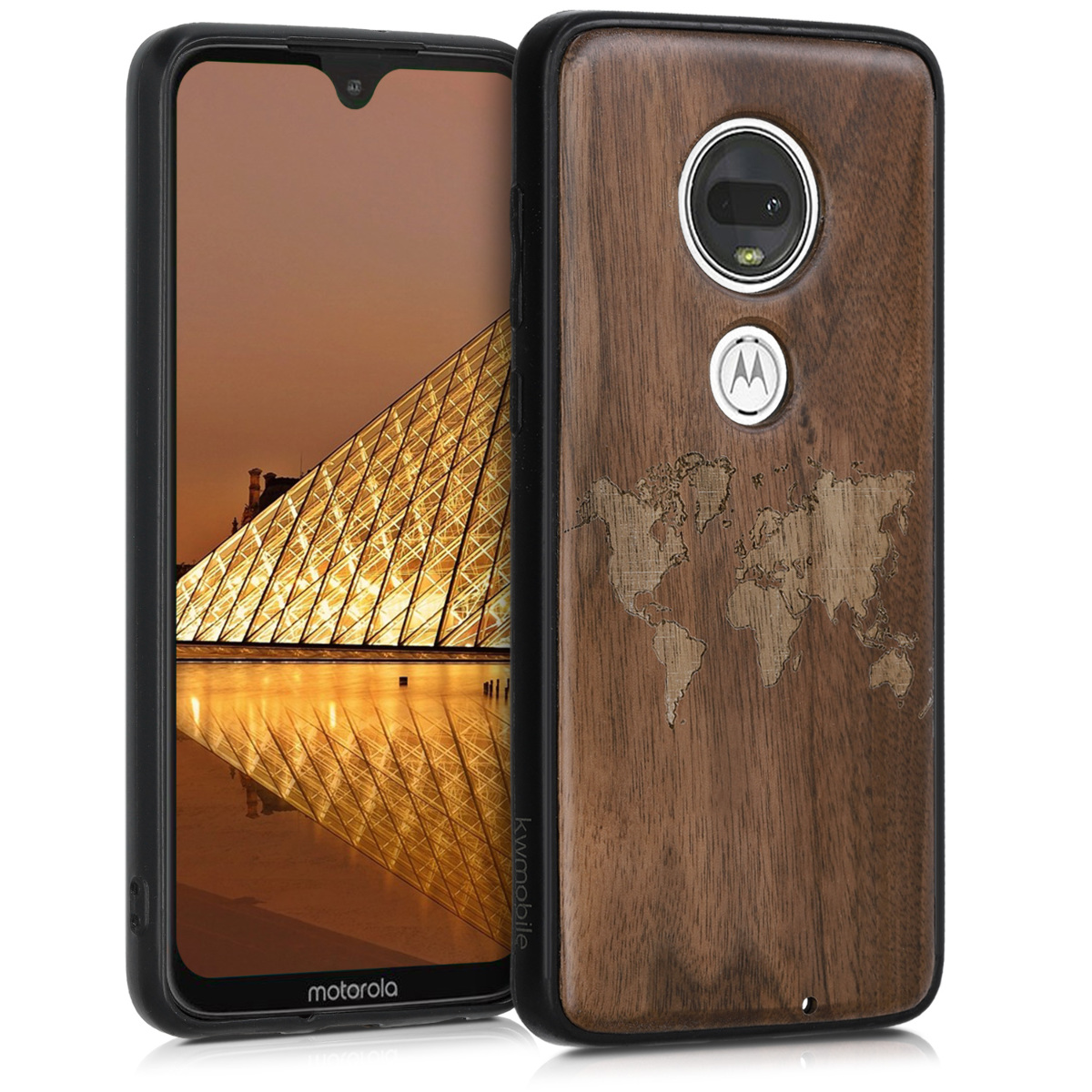 Dřevěné pouzdro | obal pro Motorola Moto G7 / Moto G7 Plus - Cestovní obrys Tmavě hnědá