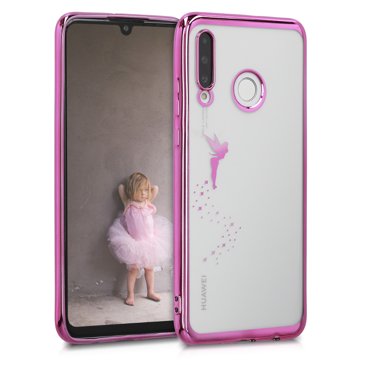 Křišťálové pouzdro TPU pro Huawei P30 Lite - Víla Tmavě růžová / průhledná