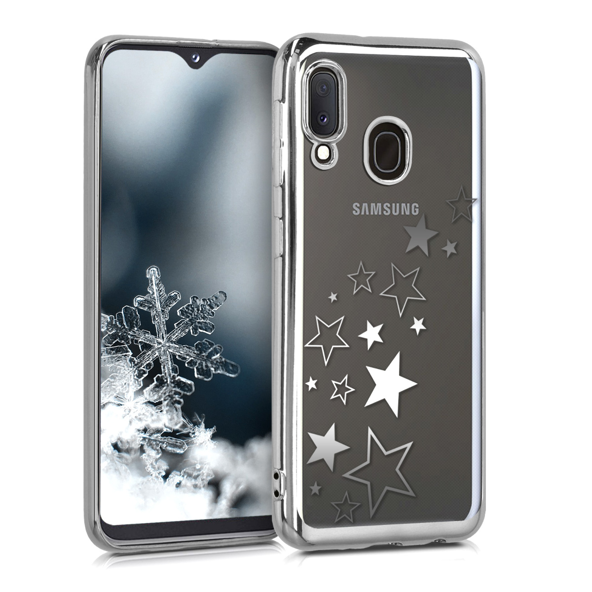 Kvalitní silikonové TPU pouzdro pro Samsung A20e - Hvězda Mix stříbrné / stříbrné / transparentní