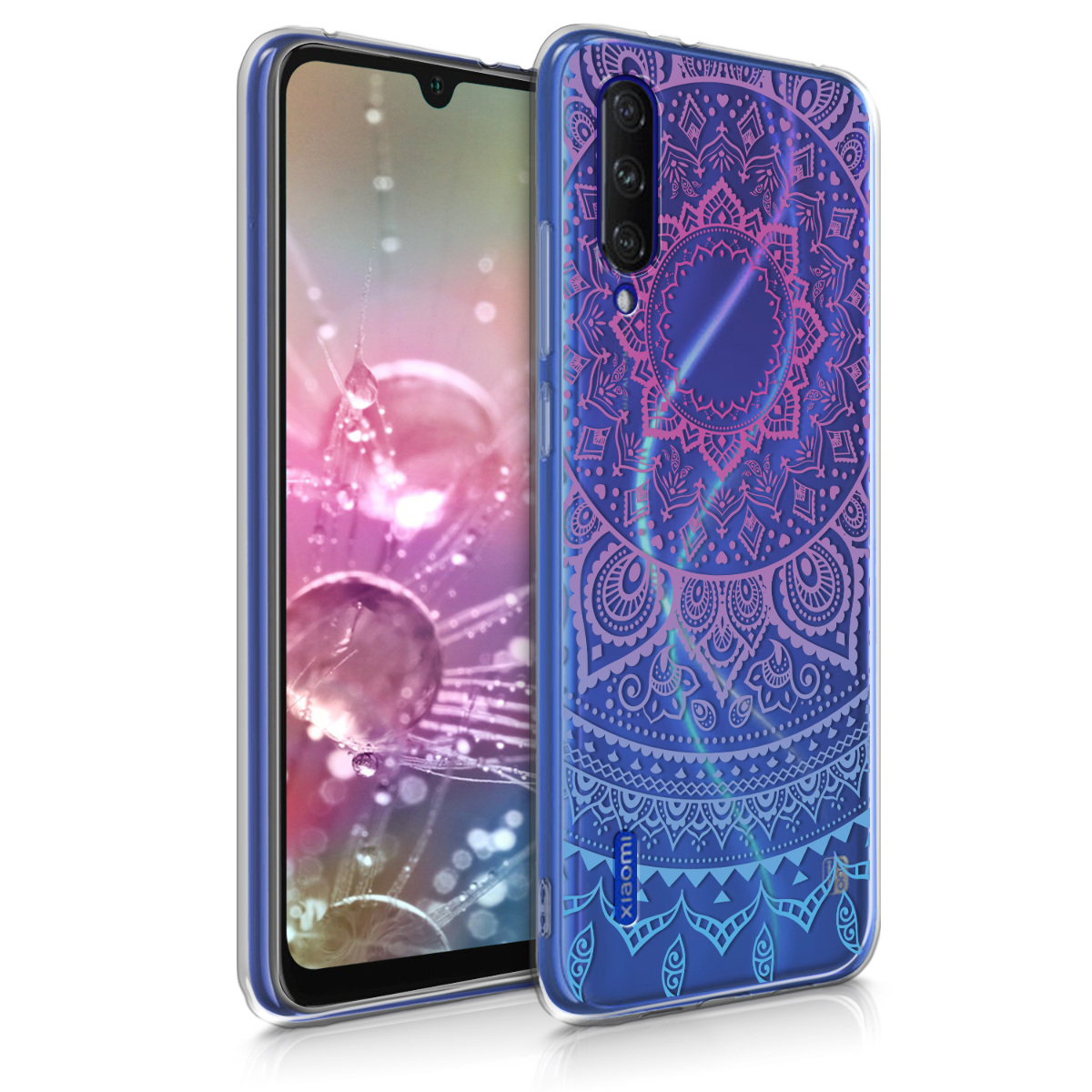 Průhledné pouzdro pro Xiaomi Mi A3 / CC9e - Indická sluneční modrá / tmavě růžová / průhledná
