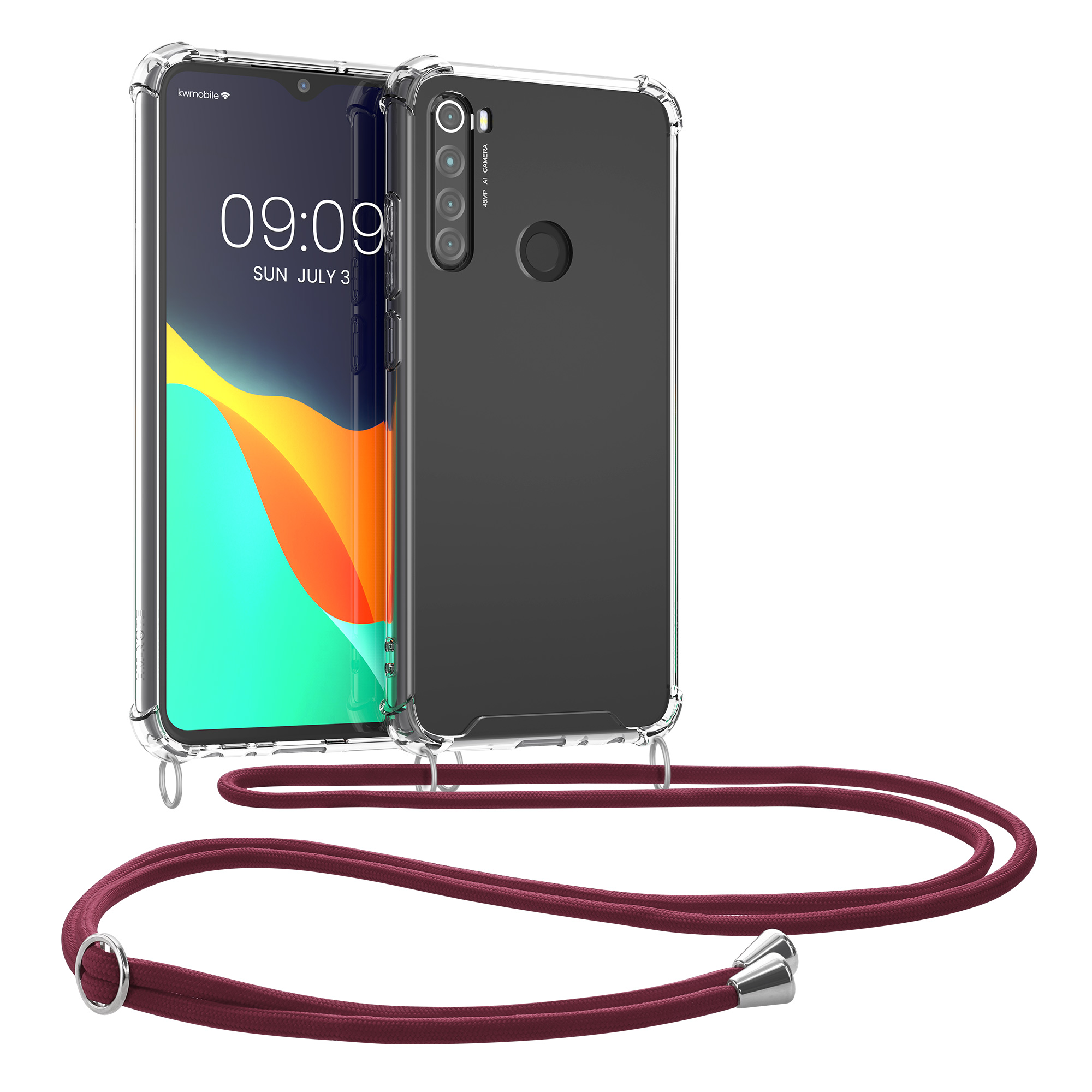 Crossbody pouzdro pro Xiaomi Redmi Note 8 (2019 / 2021) - Tmavě červená / průhledná