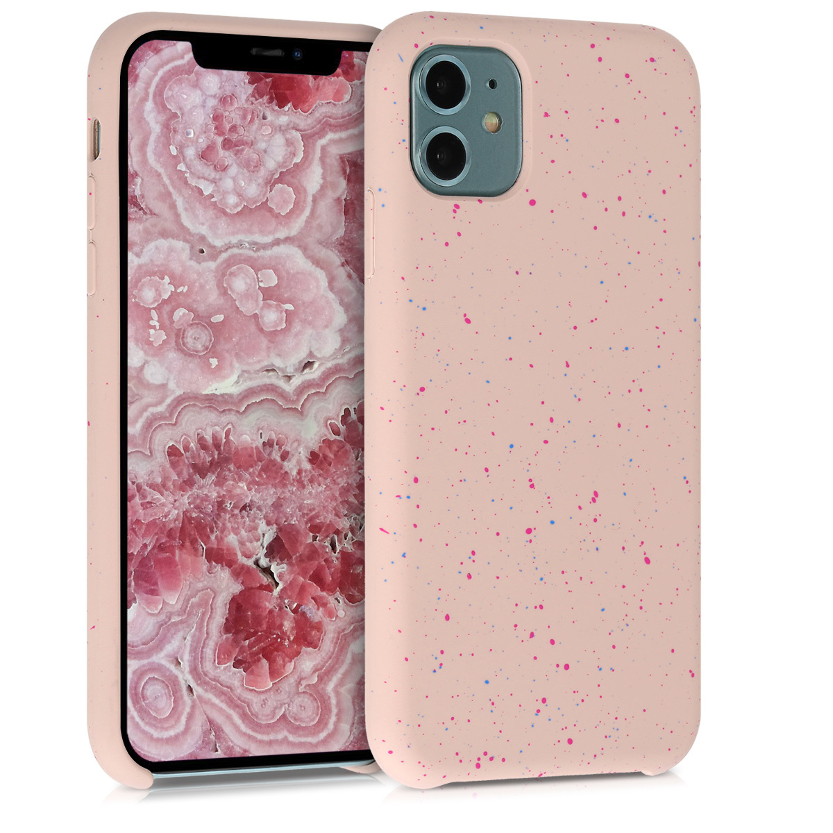 Kvalitní silikonové TPU pouzdro pro Apple iPhone 11 - Paint Splatter tmavě růžová | modrá | Dusty Pink