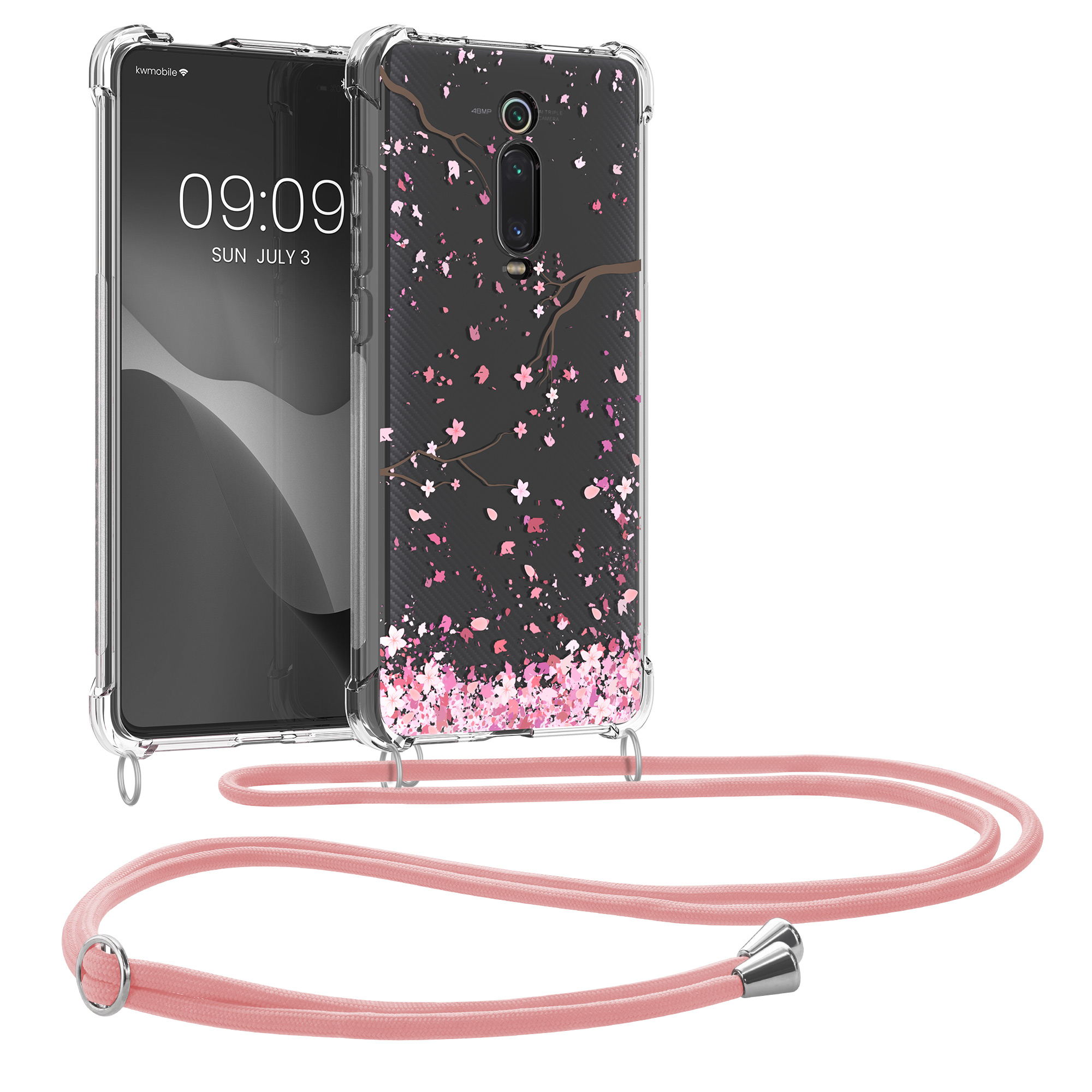Pouzdro pro Xiaomi Mi 9T (Pro) / Redmi K20 (Pro) - Třešňové květy růžová / tmavě hnědá / průhledná