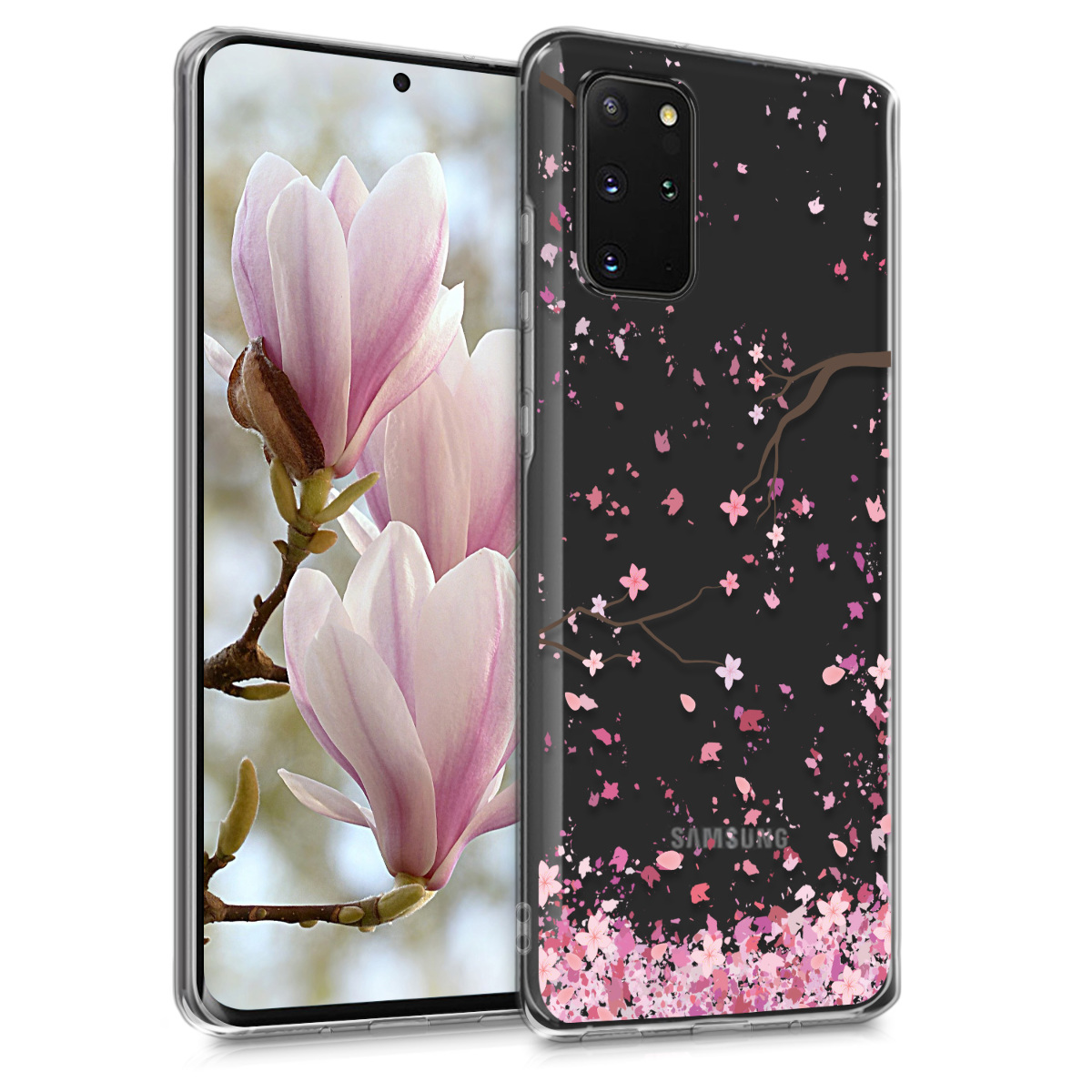 Růžové silikonové pouzdro / obal s motivem třešnových květů pro Samsung S20 Plus