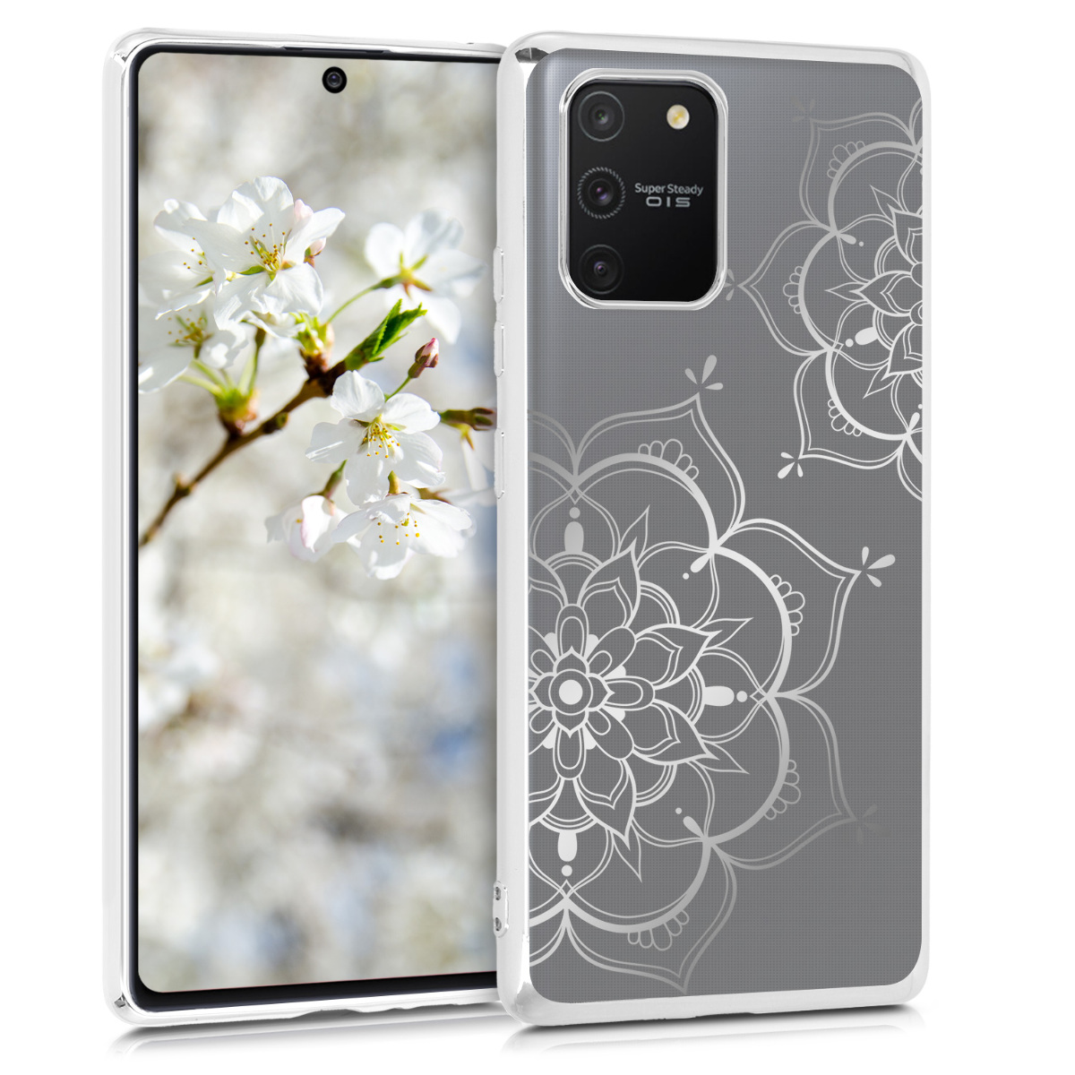 Kvalitní silikonové TPU pouzdro pro Samsung S10 Lite - Flower Twins Silver / Silver / Transparent