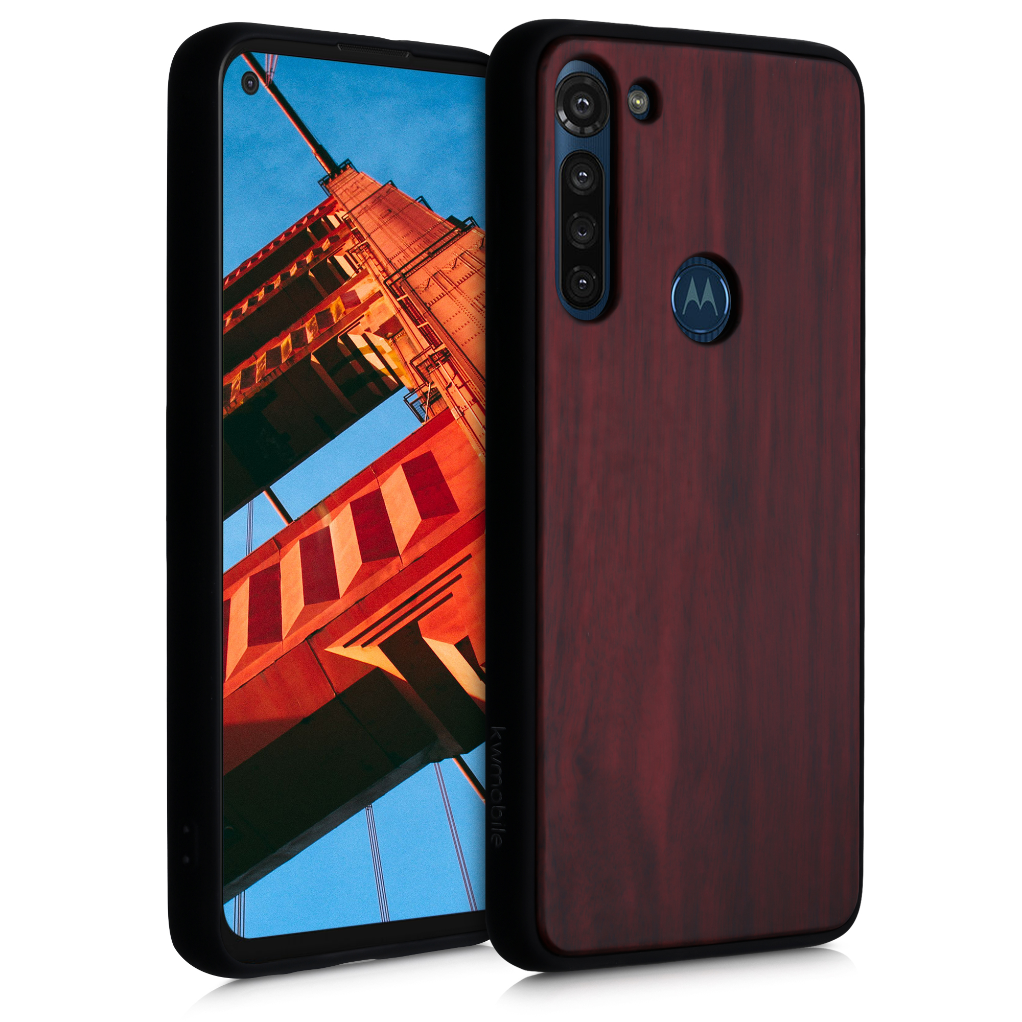 Dřevěné pouzdro | obal pro Motorola Moto G8 Power - Tmavě červená