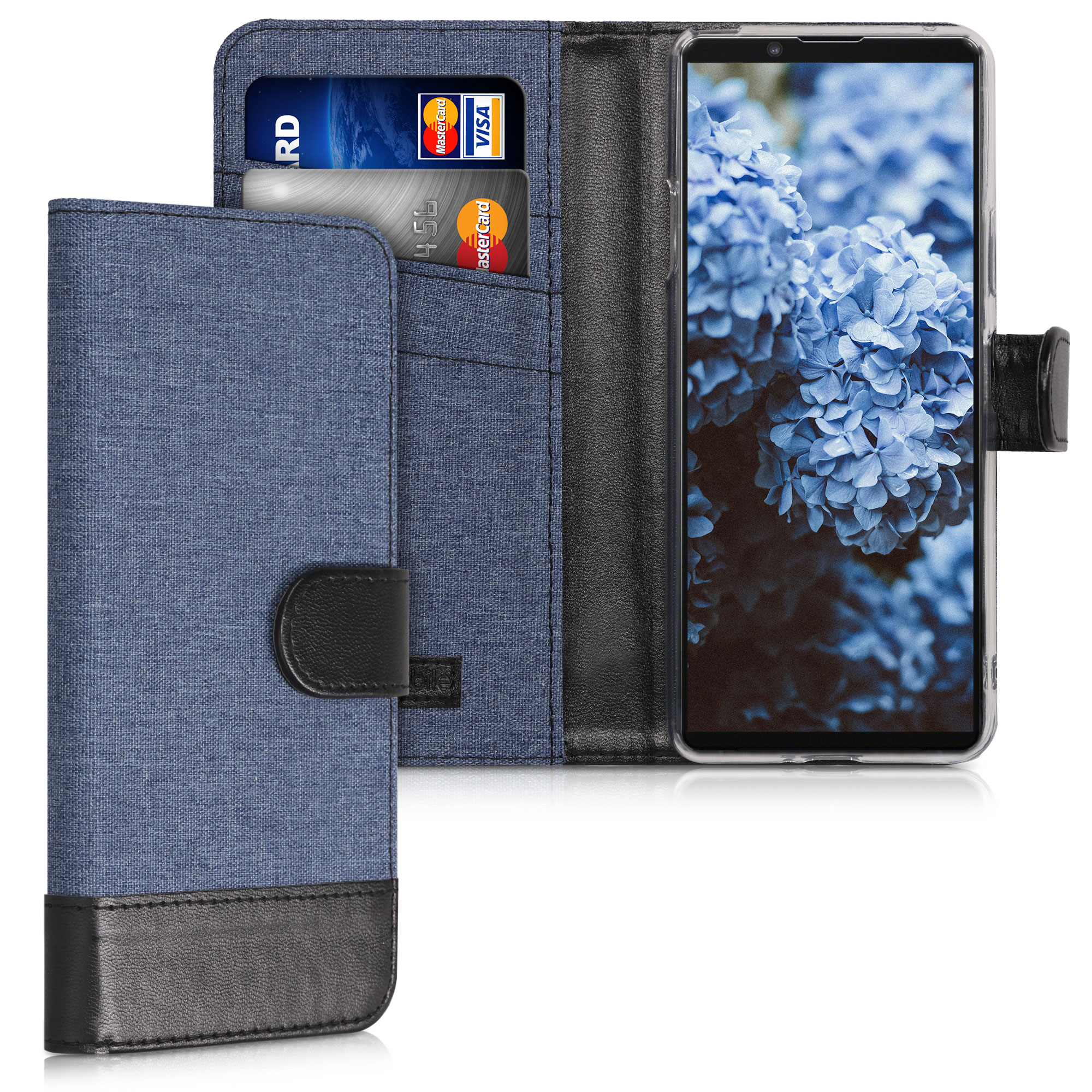 Textilní látkové pouzdro | obal pro Sony Xperia 10 II - tmavé modré / černé