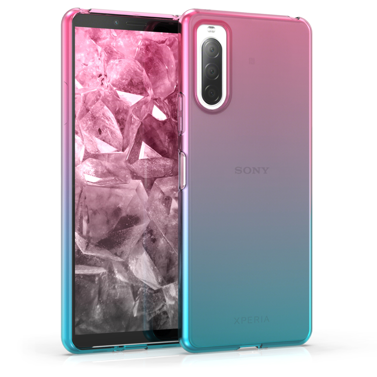 Kvalitní silikonové TPU pouzdro | obal pro Sony Xperia 10 II - Bicolor tmavě růžová / modré / průhledná