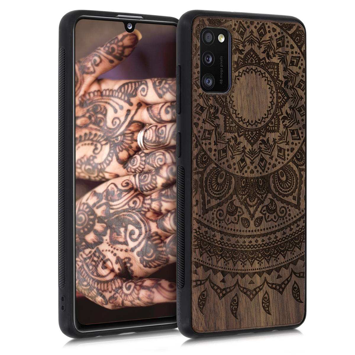 Dřevěné pouzdro pro Samsung A41 - Indické Sun Dark Brown