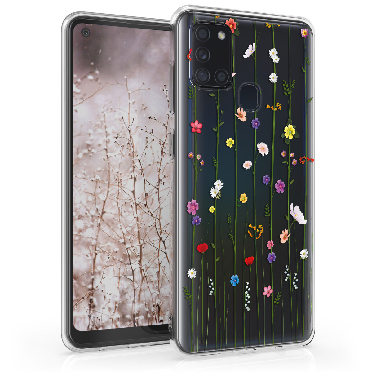 Kvalitní silikonové TPU pouzdro pro Samsung A21s - divoké květy Vines Multicolor / transparentní