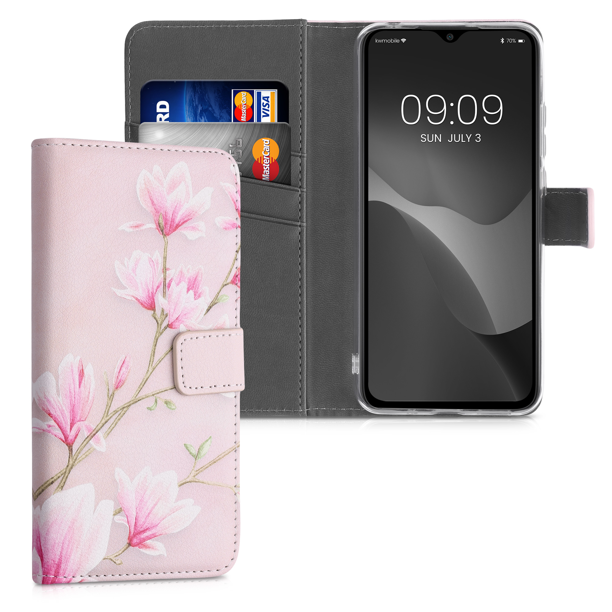 Peněženkové pouzdro pro Xiaomi Redmi 9C - Magnólie růžová / bílá / prašná růžová