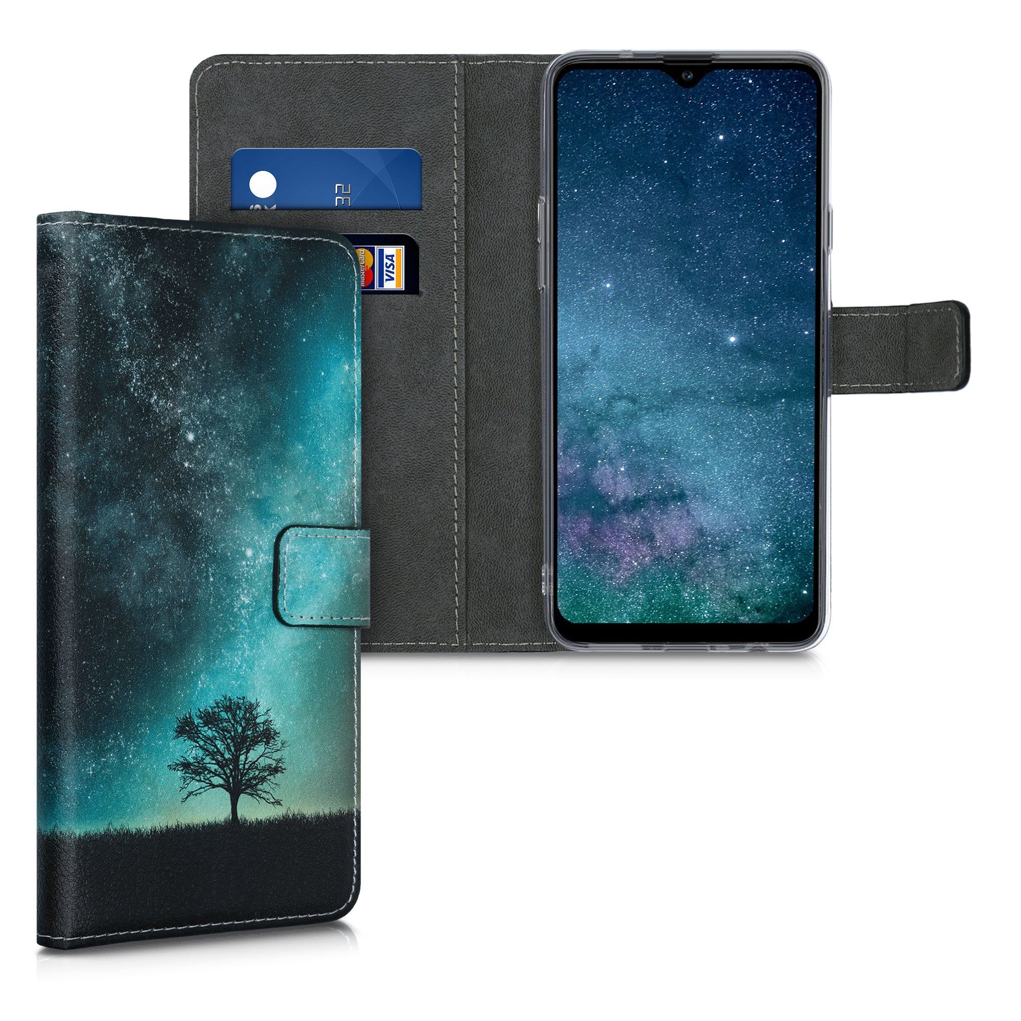 Kožené pouzdro pro Samsung A20s - Cosmic Nature modrá / šedá / černá