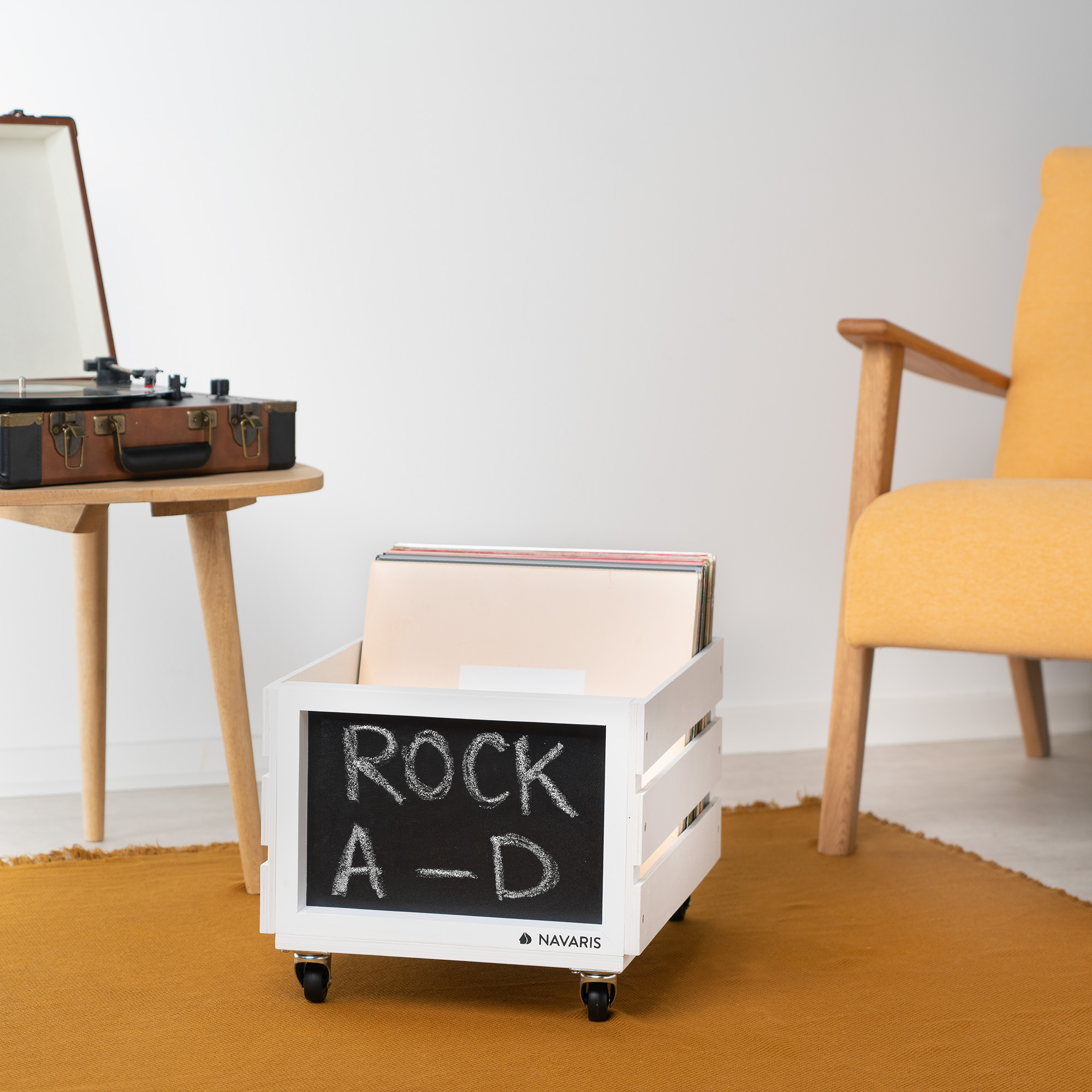 Holz Vinyl Kiste mit Kreidetafel Räder Schallplatten Aufbewahrung