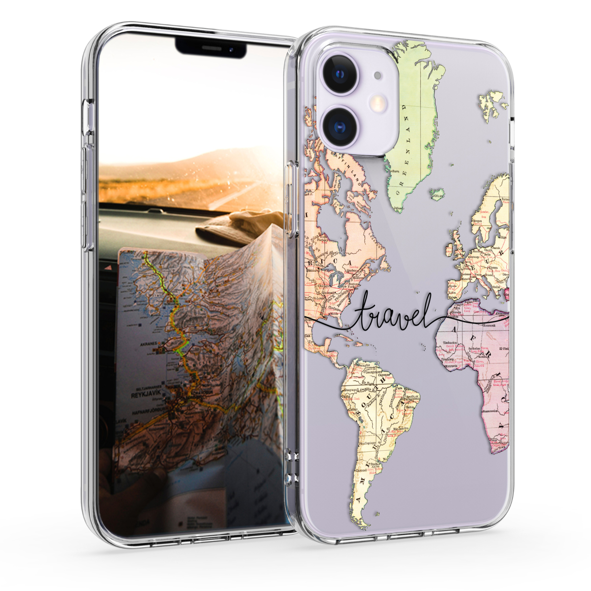 Kvalitní silikonové TPU pouzdro pro Apple iPhone 12 mini - Travel Black | Multicolor | Transparent