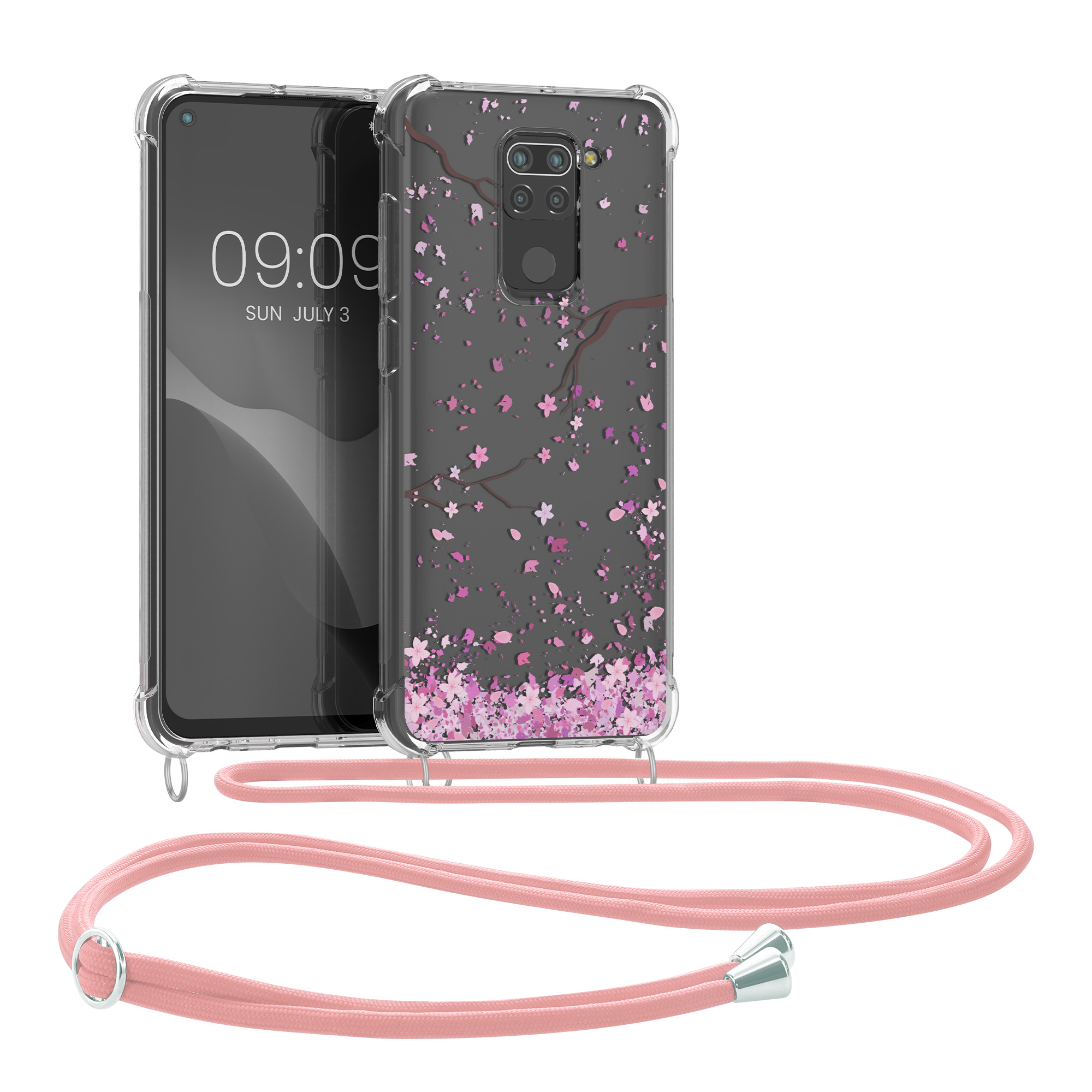 Kvalitní silikonové TPU pouzdro | obal pro Xiaomi Redmi Note 9 - Cherry Blossoms světle růžová / tmavě hnědá / transparentní
