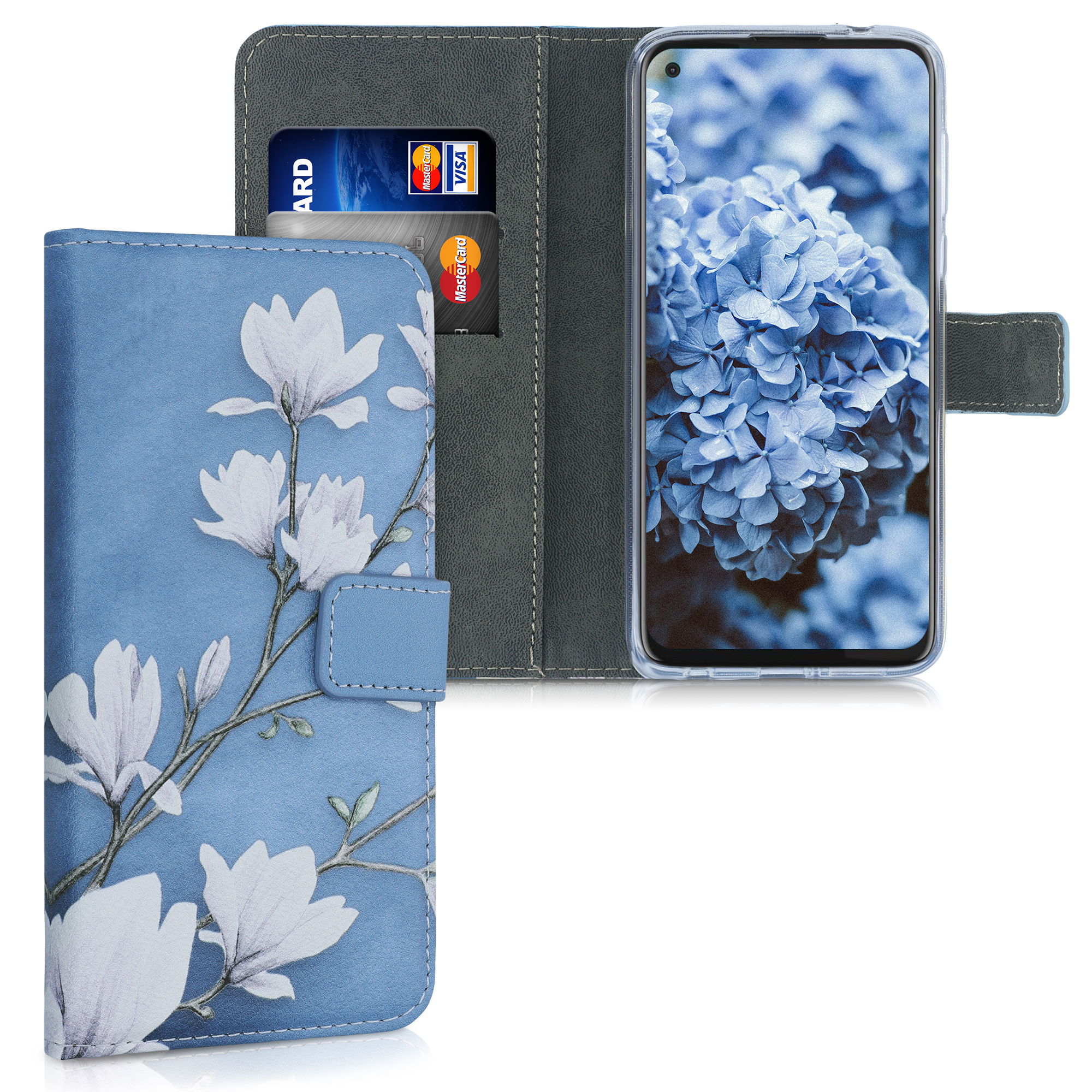 Kožené pouzdro | obal pro Motorola Moto G Power (US-Version) -  Magnolias Taupe / Bílá / Modrošedá