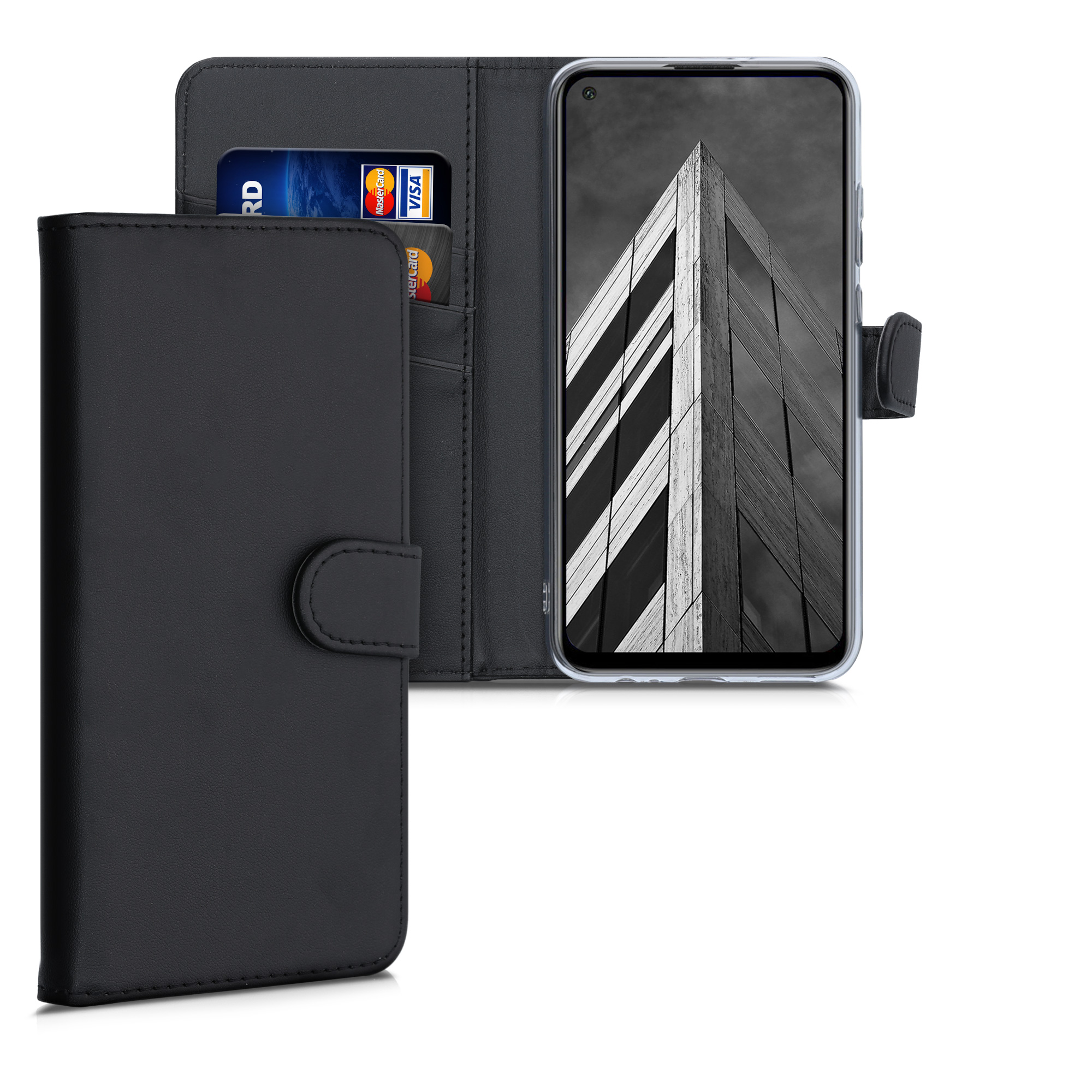 Černé kožené jako peněženka pouzdro / obal pro Huawei P40 Lite E