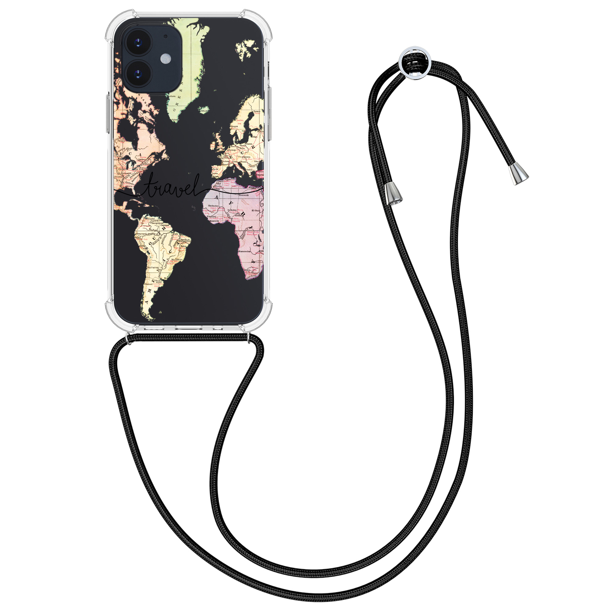 Kvalitní silikonové TPU pouzdro pro Apple iPhone 12 / 12 Pro - Travel Black | Multicolor | Transparent