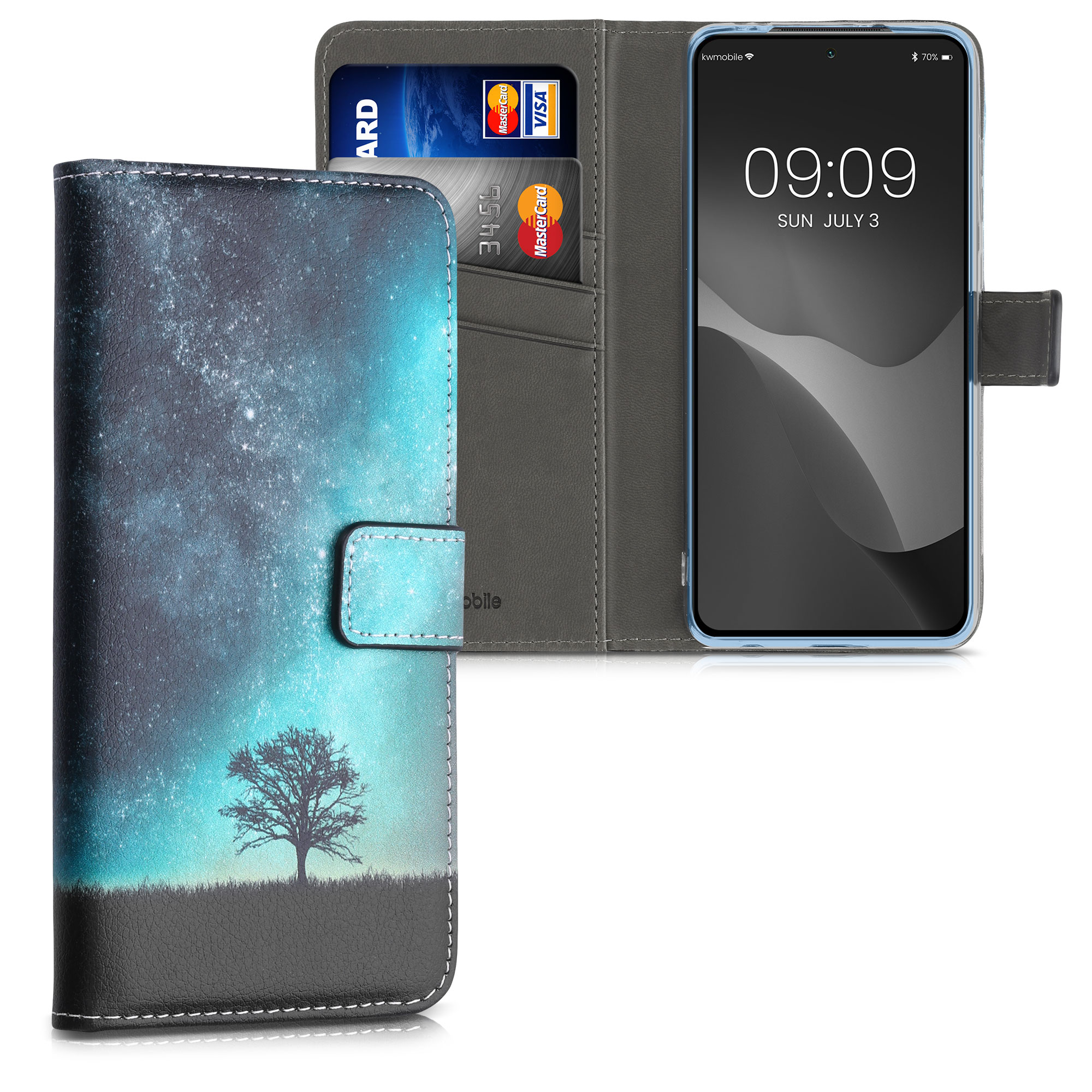 Peněženkové pouzdro pro Xiaomi Poco X3 NFC / Poco X3 Pro - Cosmic Nature Modrá / Šedá / Černá