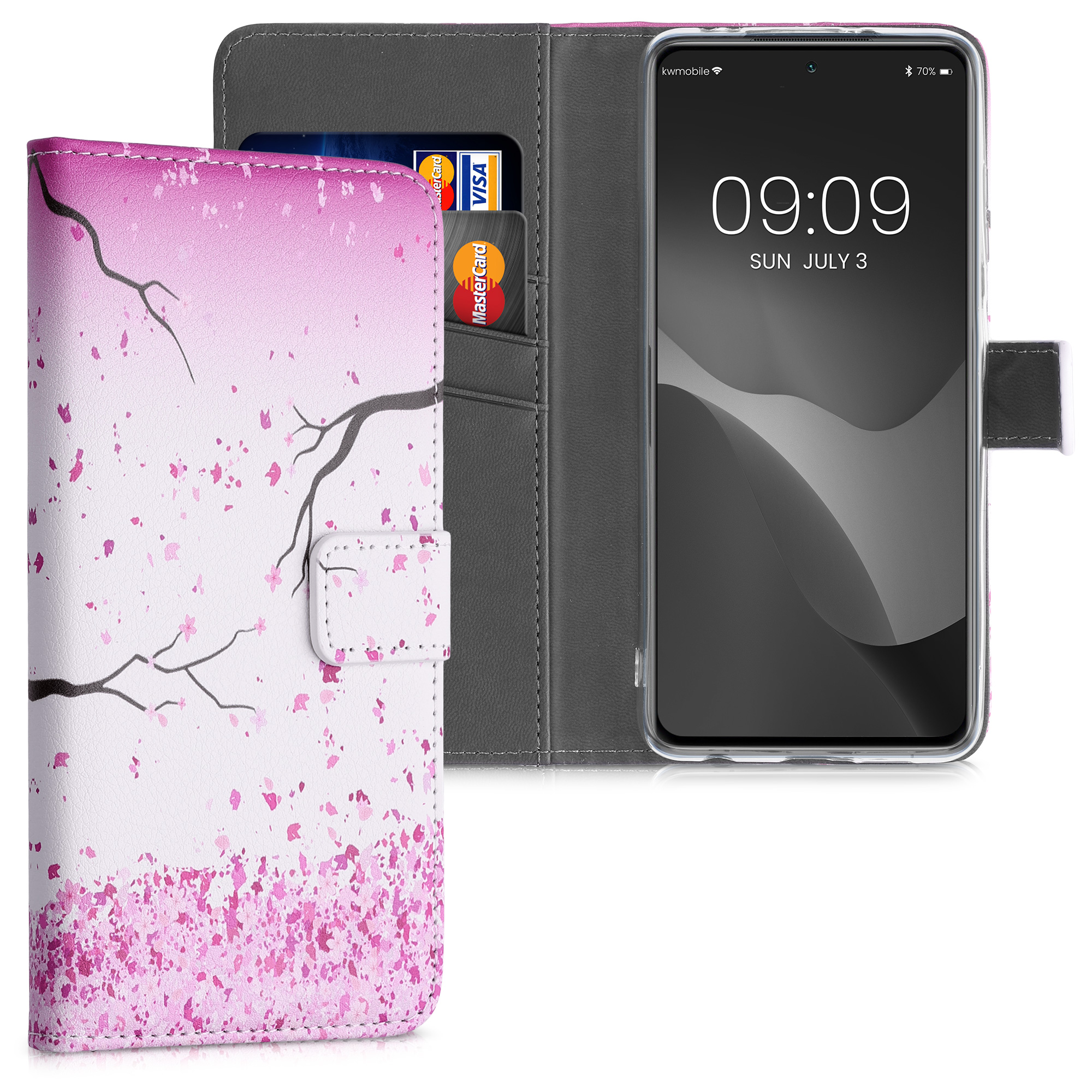 Peněženkové pouzdro pro Xiaomi Poco X3 NFC / Poco X3 Pro - Třešňové květy Růžová / Tmavě hnědá / Bílá