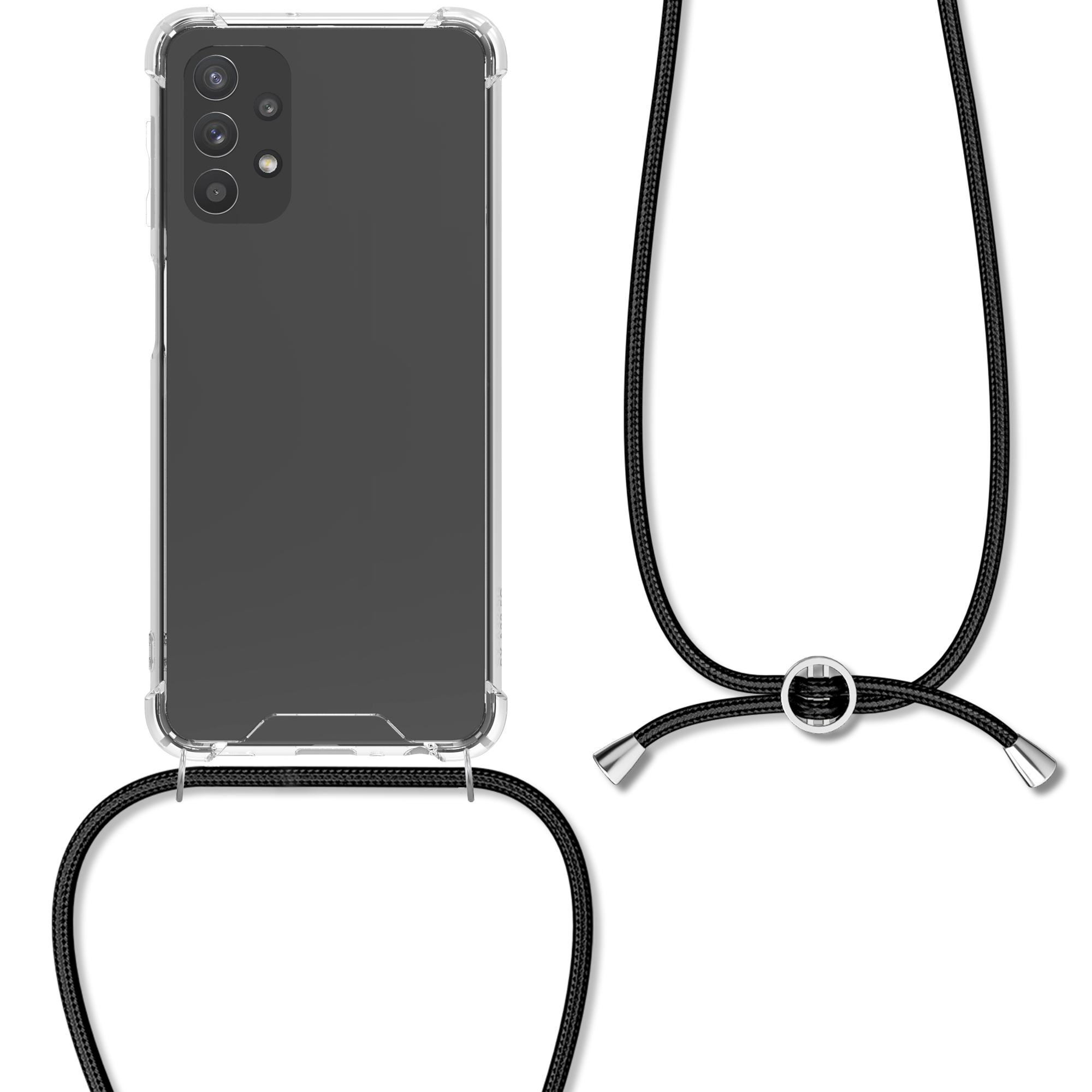 kwmobile Crossbody Case Compatible with Samsung Galaxy A51 Clear Transparent TPU Cell Phone Cover with Neck Cord Lanyard Strap Black/Transparent