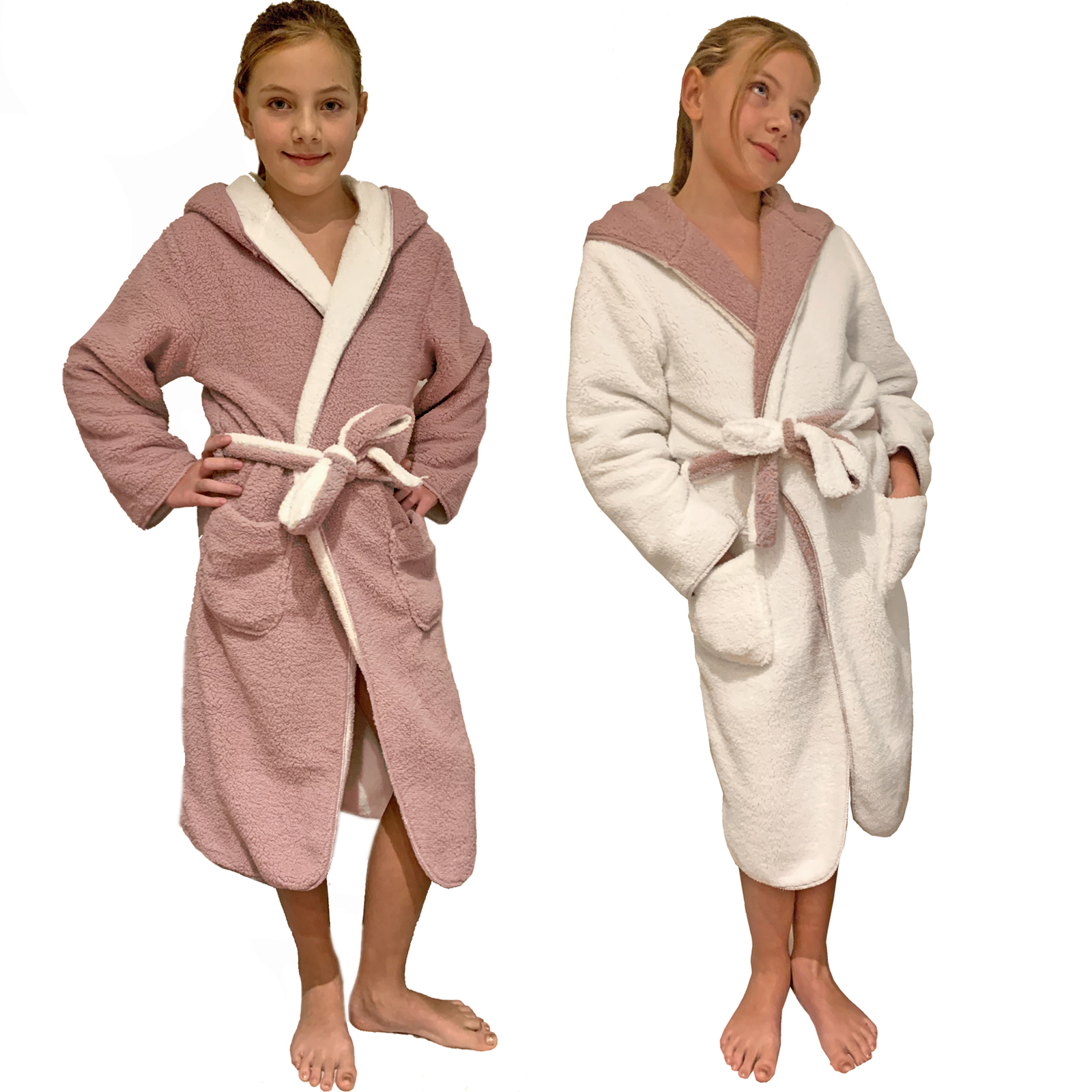 Kuschelfleece Kinder Bademantel Morgenmantel für Jungen und Mädchen mit Gürtel - Bild 7 von 9