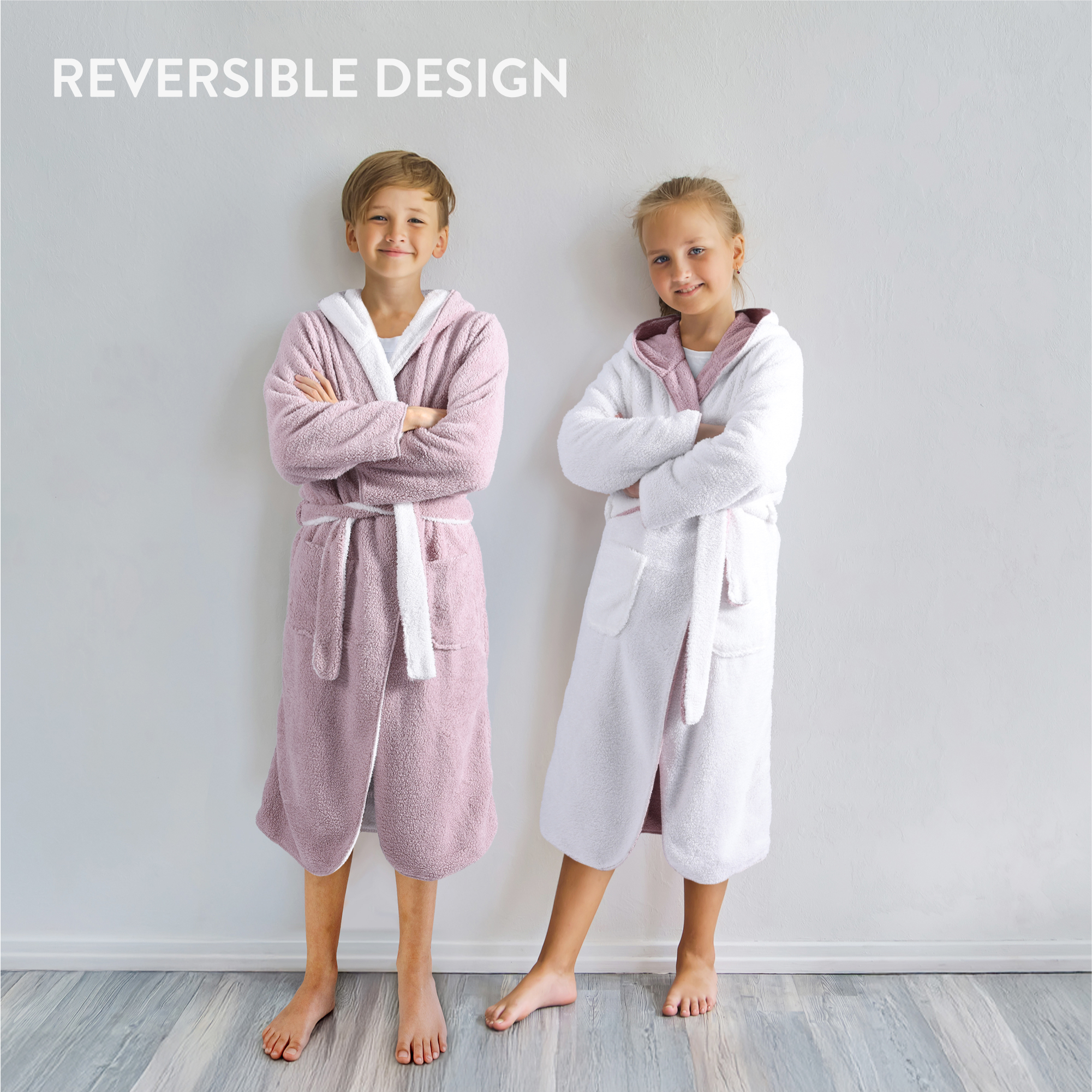 Kuschelfleece Kinder Bademantel Morgenmantel für Jungen und Mädchen mit Gürtel - Bild 2 von 9