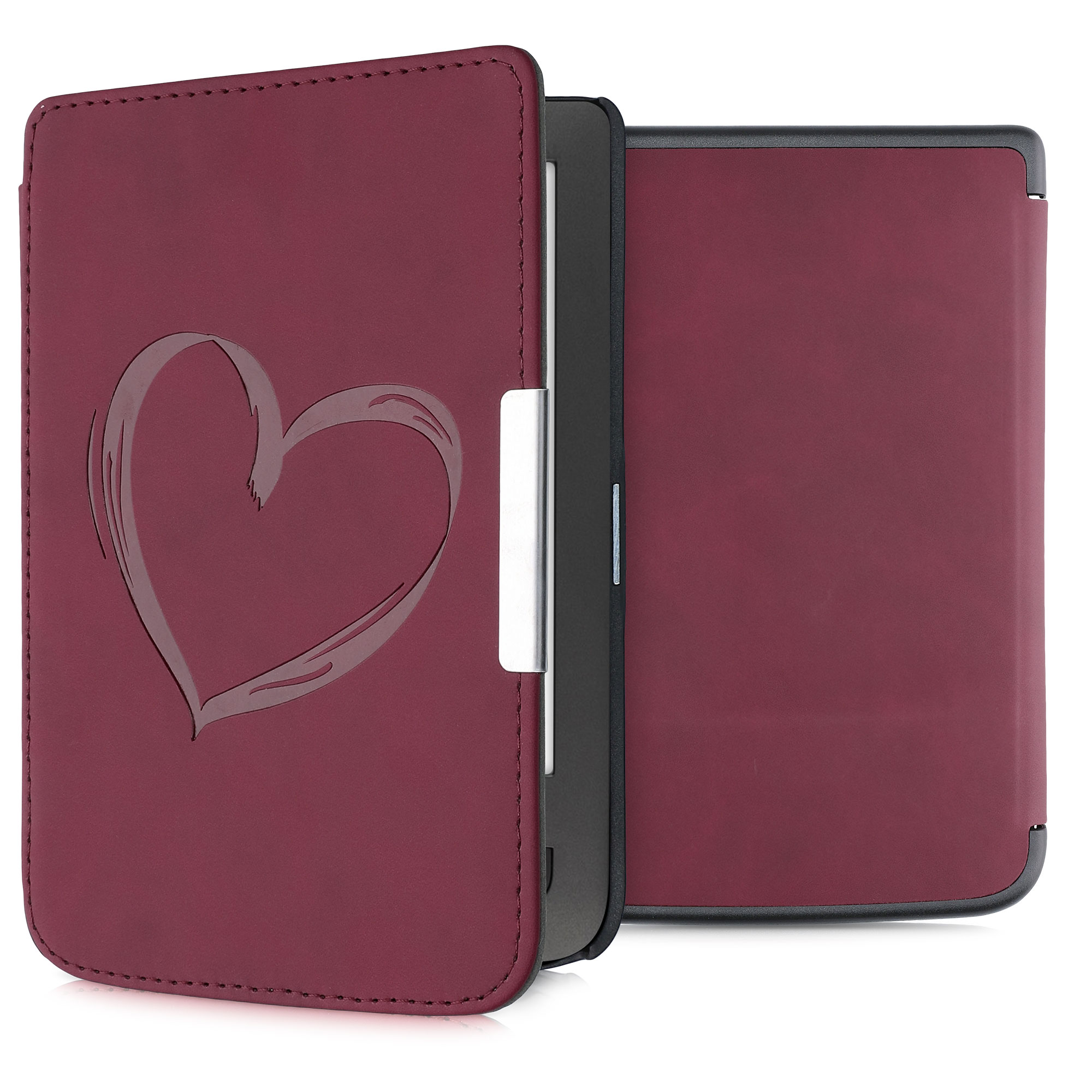 Pouzdro pro Pocketbook Touch Lux 3/Basic Lux/Basic Touch 2 - Kartáčované srdce Tmavě červená