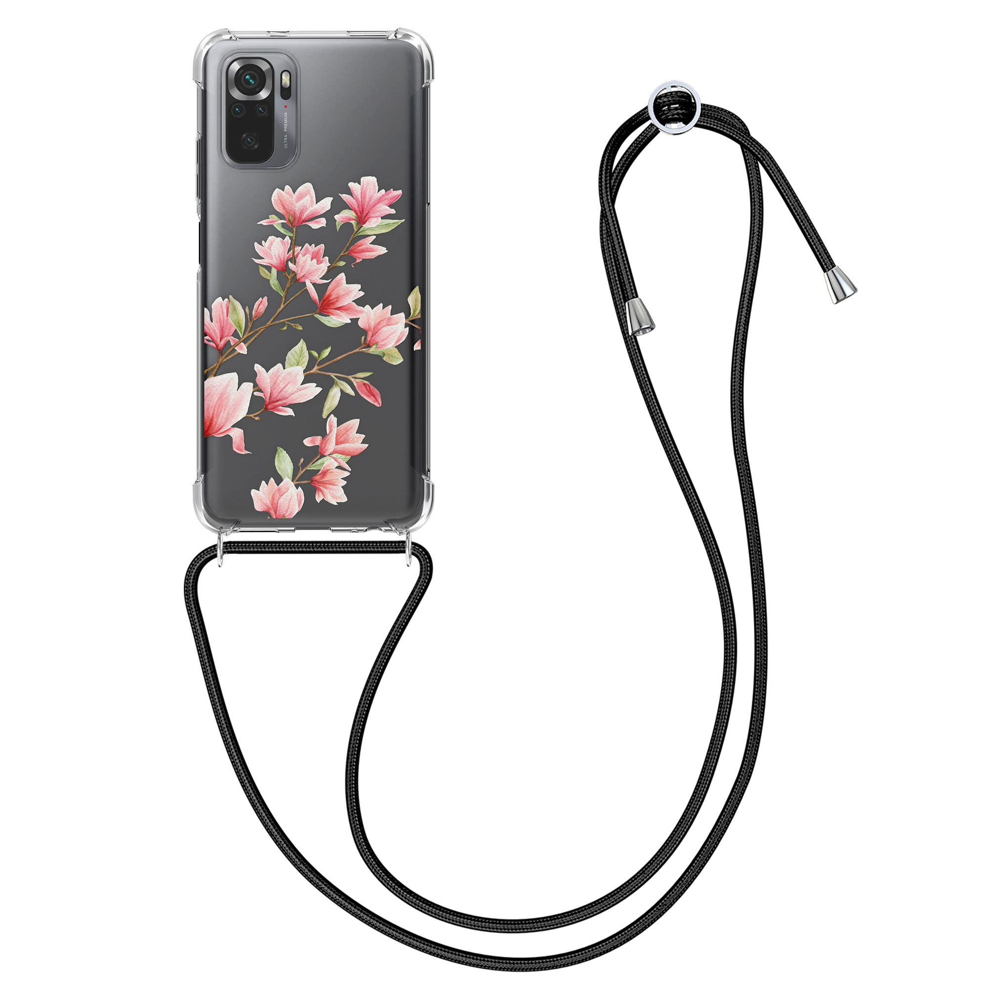 Pouzdro pro Xiaomi Redmi Note 10 / Note 10S - Magnólie Růžová / Bílá / Průhledná