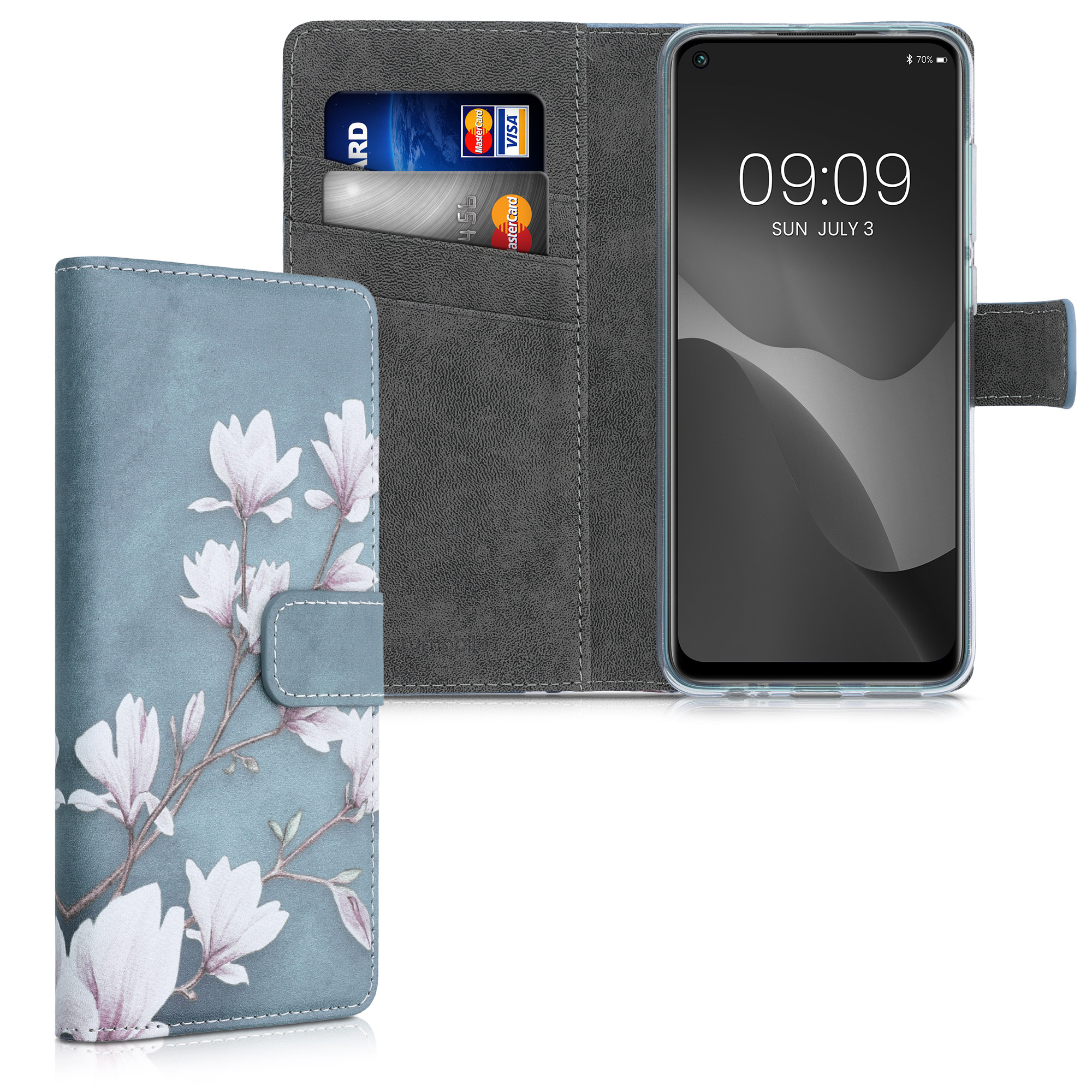 Peněženkové pouzdro pro Xiaomi Redmi Note 9 - Magnolias Taupe / White / Blue Grey