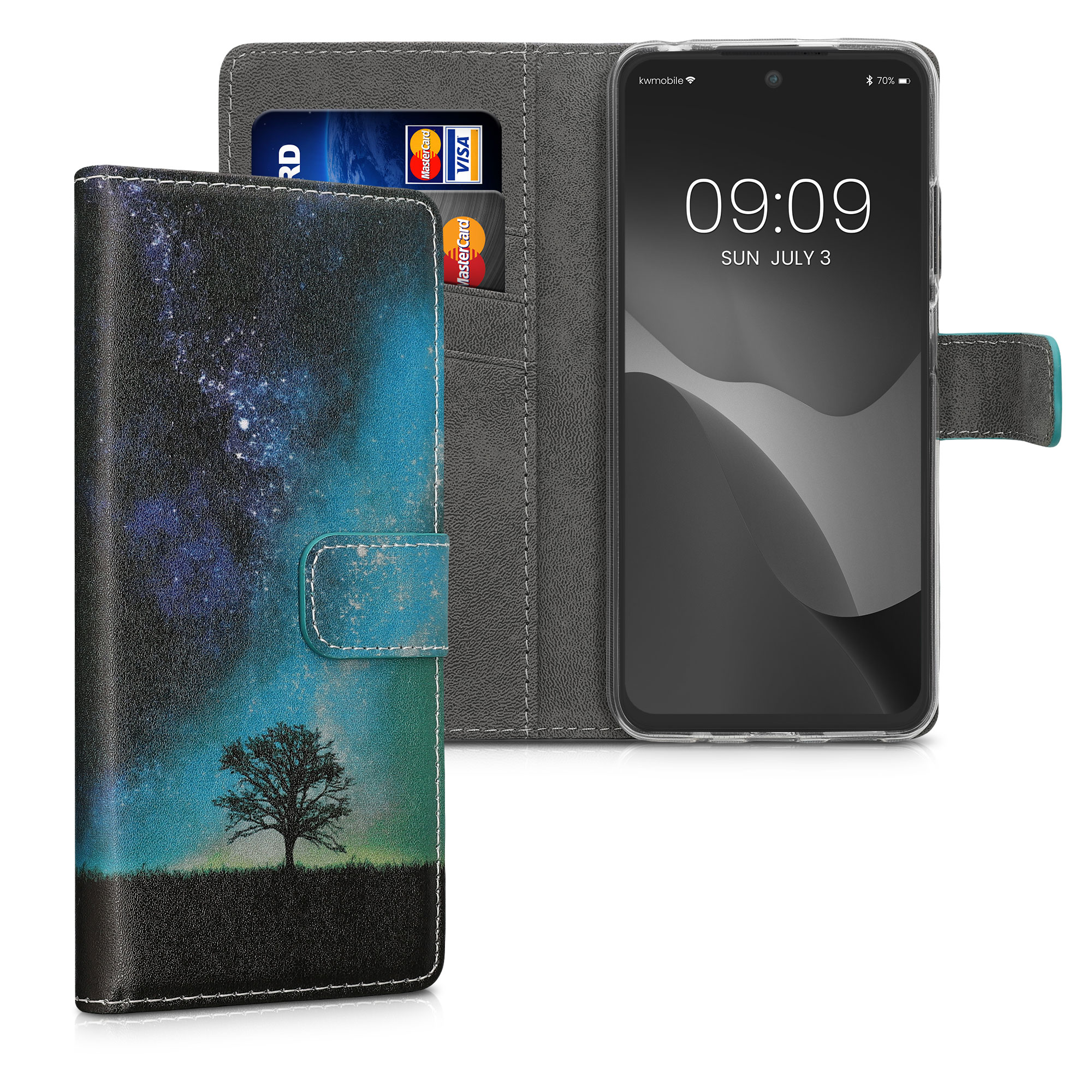 Peněženkové pouzdro pro Xiaomi Redmi Note 10 5G - Cosmic Nature Modrá / Šedá / Černá