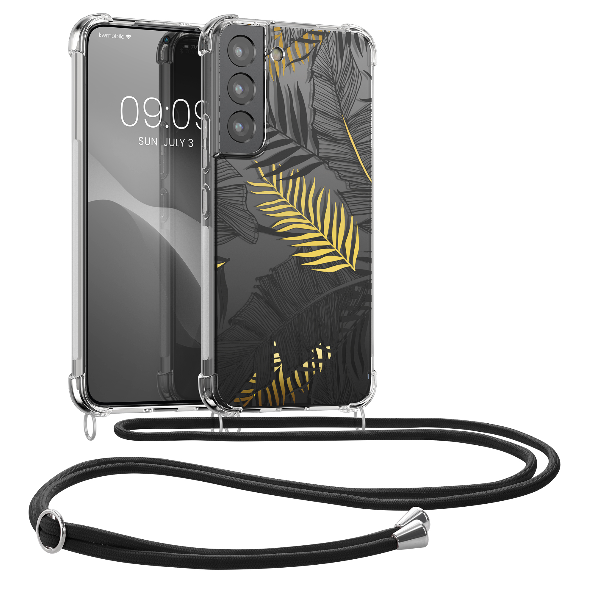 Pouzdro pro Samsung Galaxy S22 - Palmové listy Žlutá / Šedá / Průhledná