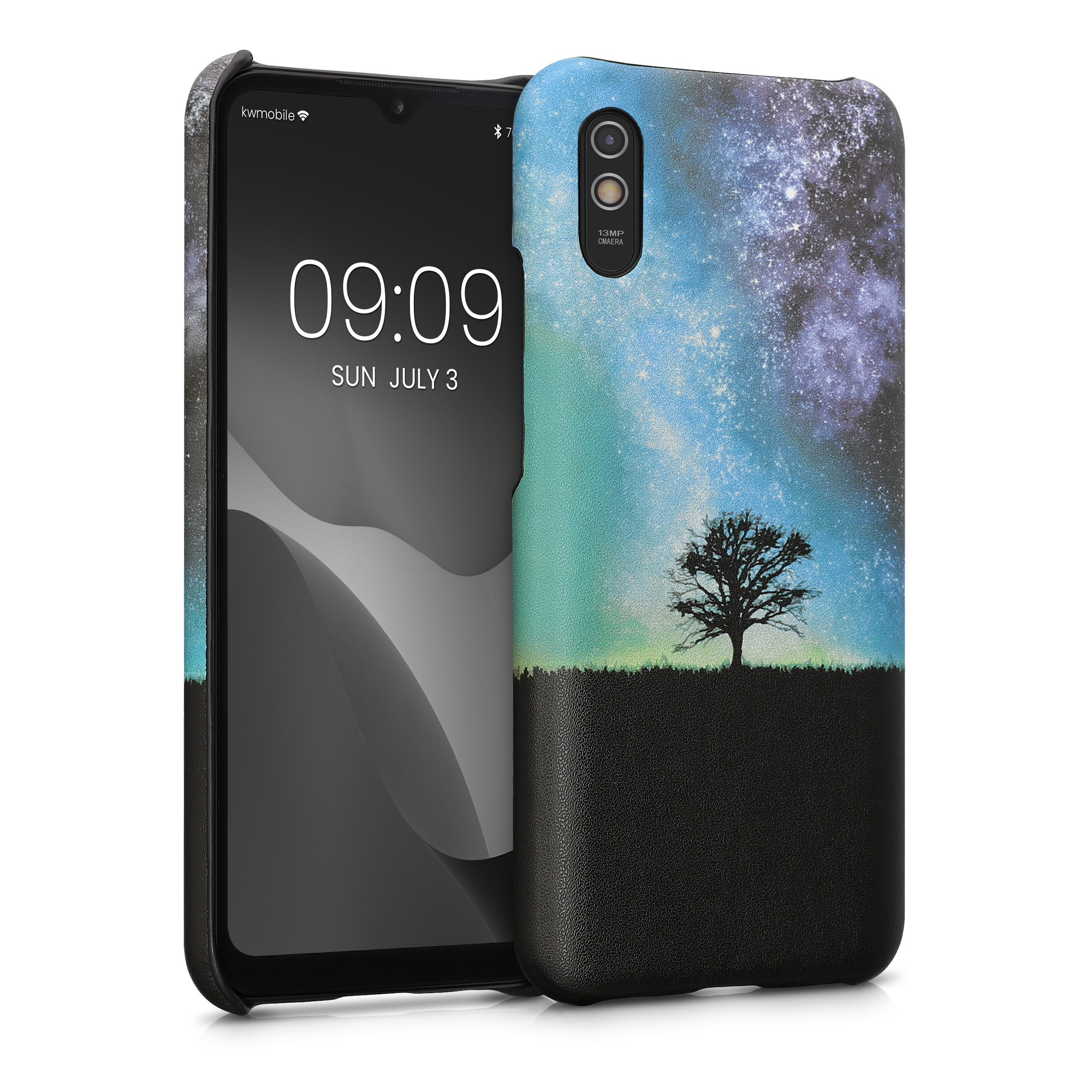 Pouzdro pro Xiaomi Redmi 9A / 9AT - Cosmic Nature Modrá / Šedá / Černá