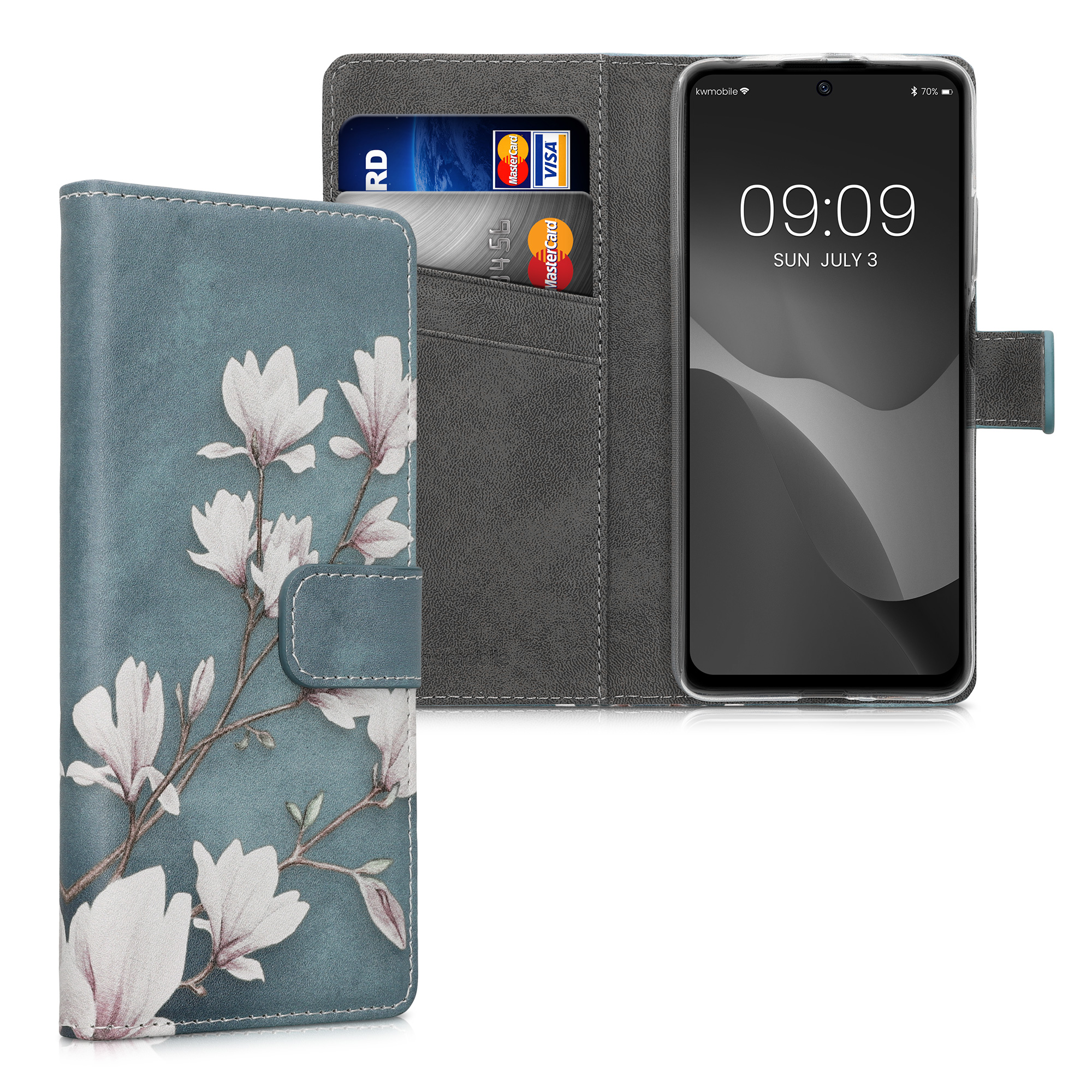 Peněženkové pouzdro pro Xiaomi Poco X4 Pro 5G - Magnolias Taupe / Bílá / Modrošedá
