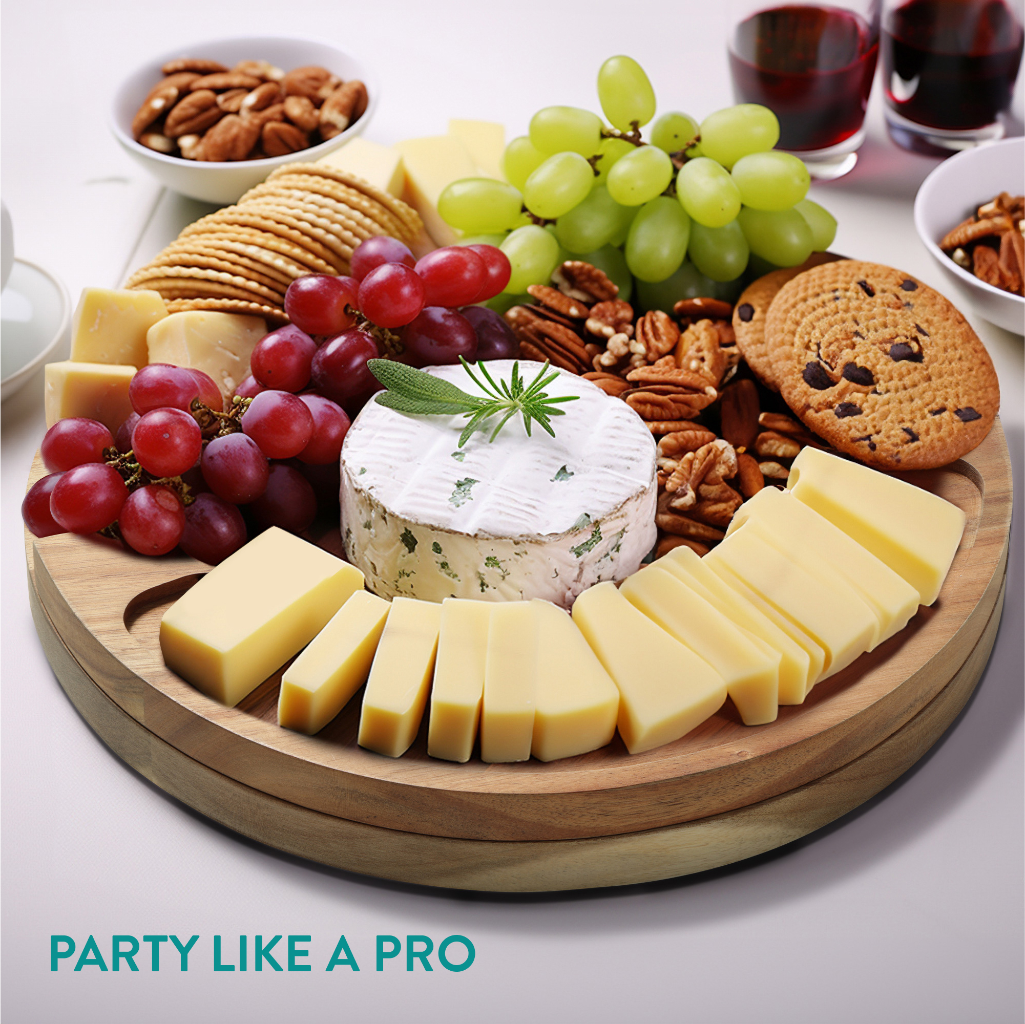 Drehbares Käsebrett Mit 4 Messern - Edles Teakholz-Set Für Weinabende & Partys