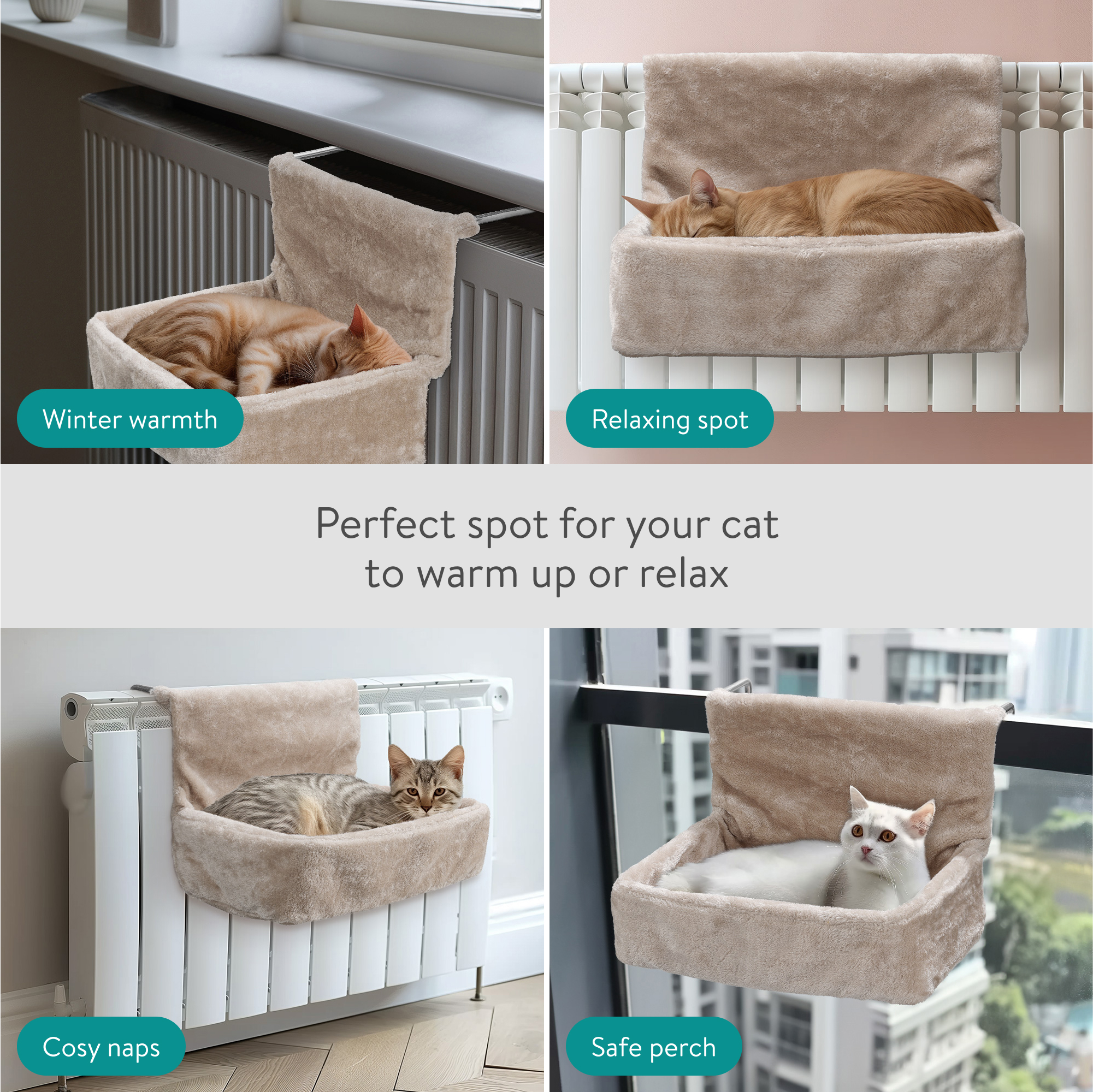 Cama para Gatos Radiador - Hamaca para Gatos Colgante de Felpa Suave y Lavable - Imagen 5 de 7
